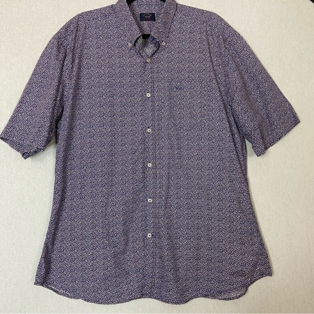 Paul & Shark Yachting Nautical Lifebuoy Print Short Sleeve Button Up Shirt XL
